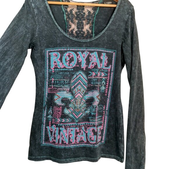 Daytrip Tops - Vintage Y2K Buckle Daytrip Shirt Large Fleur Dis Lis Long Sleeve Lace Studded